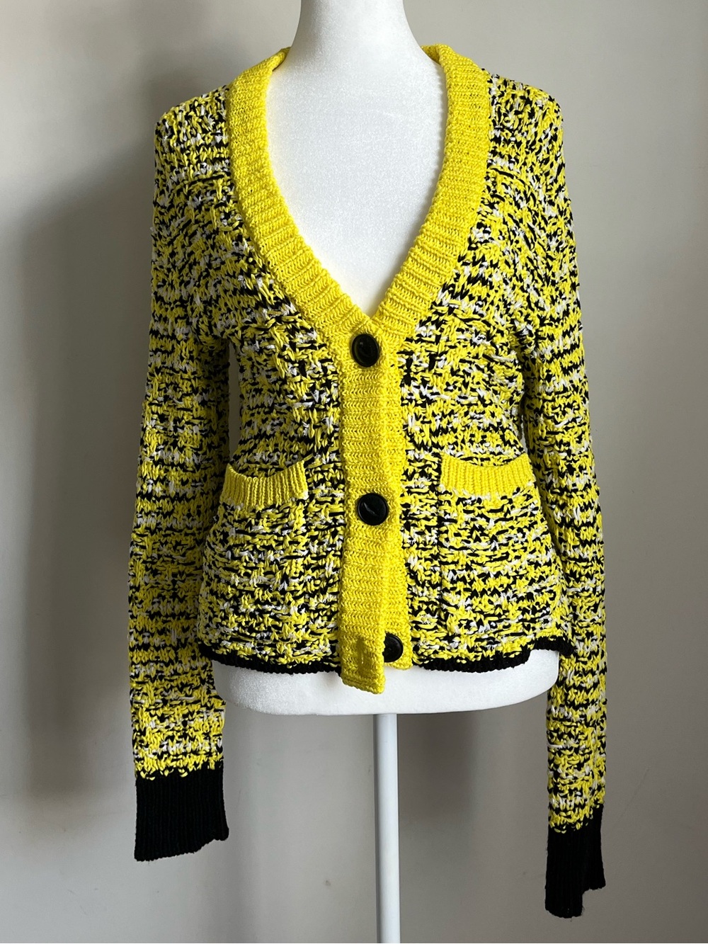rag&bone Knit Tweed V-Neck Button Cardigan Sweater XS Eclectic Retro Spring 2016